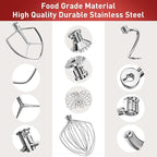 Stainless Steel Stand Mixer Attachments 3-Piece (7QT Flat Beater, 7QT Dough Hook, 7QT 9-Wire Whip Attachment) for KitchenAid Lift Stand Mixer and 7 Quart Bowl, Dishwasher Safe