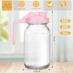 Mason Jar Pitcher, 32 OZ Breast Milk Pitcher Double Leak Proof with Pour Spout Handle, Wide Mouth Iced Tea Pitcher for Fridge, Creamer Container for Coffee, Sun Tea juice (Pink,2 Pack)