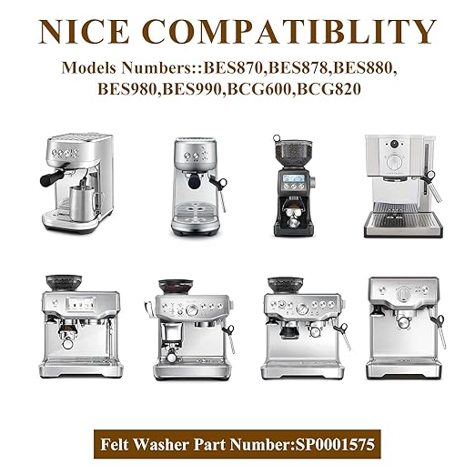 5pcs Felt Washer Replacement Compatible with Breville Espresso Machine Grinders, Wool Ring Gasket Espresso Machine Accessories for BES870 BES878 BES880 BES980 BES990 BCG600 BCG820 Models