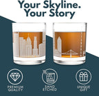 Greenline Goods – Pittsburgh, PA Skyline Whiskey Glasses (Set of 2), 10 oz – Rocks/Old Fashioned Tumblers