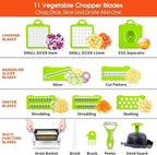 Vegetable Chopper, Pro Onion Chopper, 14 in 1Multifunctional Food Chopper, Kitchen Vegetable Slicer Dicer Cutter,Veggie Chopper With 8 Blades,Carrot and Garlic With Container (Gray) (Gray)