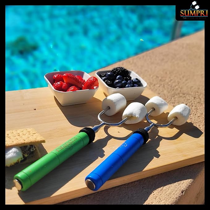 Smores Sticks For Fire Pit - Marshmallow Roasting Sticks For Campfire, Rotating Smore Sticks Set of 6 - Safe, Fun Telescoping Multicolored 34 Inch Hot Dog Sticks - SUMPRI Long Camping Skewers