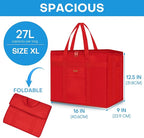 JUNGYOON 2-Pack Heavy-Duty Insulated Grocery Bags & Food Delivery Bag – Collapsible Cooler Bag with Zippered Top | Reusable Shopping Bags for Groceries, Picnics, Easy Storage(XL Red)