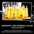 Highball Glasses Set of 4,Tall Drinking Glasses 18oz,Clear Cocktail Glass Cup Water Glasses Mojito Glassware for Juice,Beverage,Restaurant