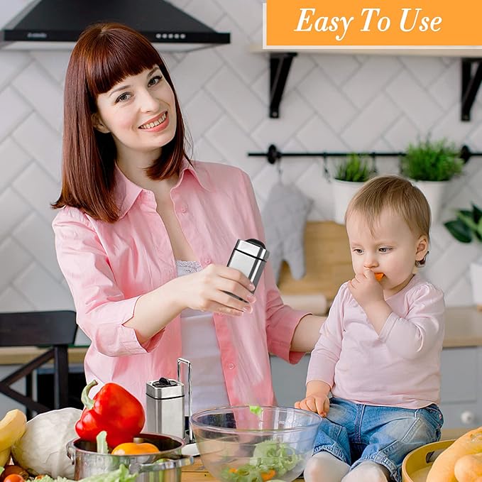 Salt and Pepper Shakers Set with Holder-Stainless Steel Salt Shaker with Adjustable Pour Holes-Set of 2 by Aelga