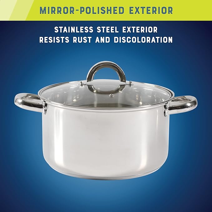 Oster Sangerfield 12-Piece Stainless Steel Cookware Set With Kitchen Tools, Non-Stick Pots and Pans, Durable Oven Safe Cookware for Home Cooking