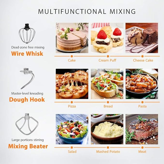 VIVOHOME 3 in 1 Multifunctional Stand Mixer with 6 Quart Stainless Steel Bowl, 650W 6 Speed Tilt-Head Meat Grinder, Juice Blender, Silver