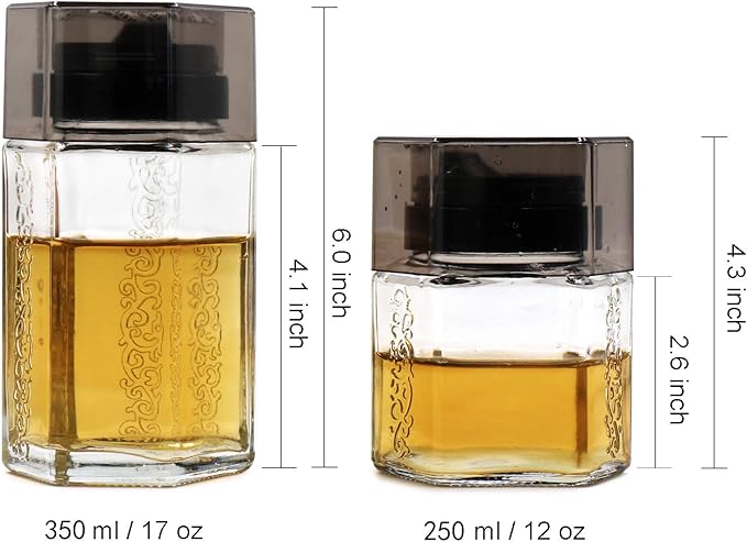 TOSSOW Glass Honey dispenser Oil Bottle Leakproof Condiment Container Oil Vinegar Cruet with Pourers and Funnel Olive Oil Carafe Decanter Non-Drip Spout for Kitchen Cooking 350ml/12oz Black