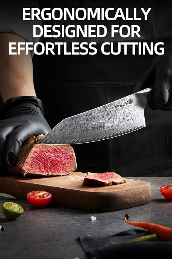 KIMROSE Damascus Chef Knife - 8 inch - High-Carbon Alloy Steel - G10 Handle - Magnetic Sheath - Razor Sharp Kitchen Knife - 10Cr15CoMoV Cutting Core - Gift Box