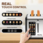 Mecity 2 Slice Touch Screen Toaster, 1.5" Wide Slot, Stainless Steel Smart Toaster for Bagels, Muffins, Waffles, Gluten-Free Breads, Defrost, Reheat, Timer, 120V 825W, Matt Black