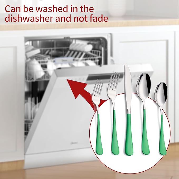 Grass Green Silverware Set 20 Piece 18/0 Stainless Steel Flatware Grass Green Handle Cutlery Set Service for 4 Fork Knife Spoon Set Mirror Finish Dishwasher Safe