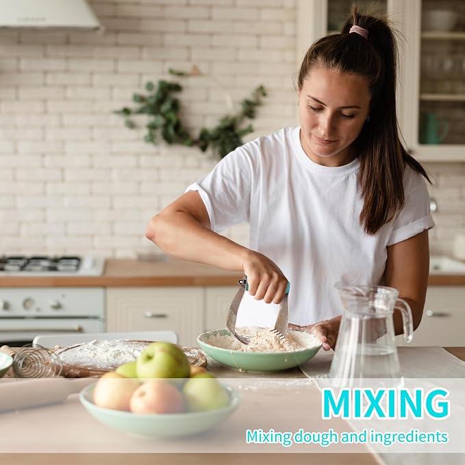 ALLTOP Pastry Blender & Bench Scraper - Premium Kitchen Baking Essential Gadget Set for Cake and Bread Making - Stainless Steel Dough Scraper&Butter Cutter for Homemade Delights - Turquoise