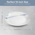 Ceramic Dinner Plates Set of 8, 10 inch, Salad Plates, Pizza Plates, Dinnerware Sets, Microwave & Dishwasher Safe, Fantasy Series, Gold Rim