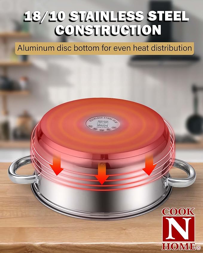 Cook N Home 3-Quart Stainless Steel Pot, Small Stock Pot with Glass Lid, Basics Saucier Casserole Stockpot