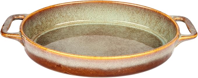 Oval Casserole Dish, 12" x 8" Ceramic Au gratin Baking Dish, 1.6 Qt Large Lasagna Pan Deep for Oven, Baking Pan with Handles - Oven, Microwave, Freezer and Dishwasher safe - Great Gift