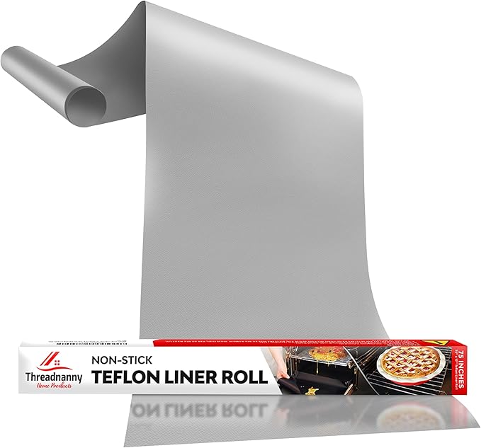 Silver Teflon Liner Roll for Ovens, Stovetops & Grills (75” x 17”) - Cut to Custom Fit - Versatile Non-Stick Teflon Mat, Can Use As Oven Liner, Grill Mat, Stovetop Cover, Baking Sheet, etc.