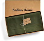 Solino Home Linen Tablecloth 52 x 52 Inch - 100% Pure Linen Olive Square Tablecloth - Classic Hemstitch, Machine Washable Table Throw for Fall, Autumn