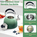 Tea Kettle Stovetop,Stainless Steel Whistling Tea Kettle For Stove Top, 2.5 Qt Tea Pot With Folding Handle, Food Grade Water Teapot Water Kettle For Stove Home Camping Travel,Gradient Green