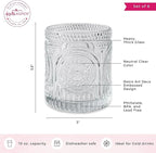 Kate Aspen Ribbed Retro Arch Floral Clear Drinking Glasses Set of 6, (10 oz) Vintage Glassware Set Cocktail Glass Set, Juice Glass, Water Cups | Great Hostess Gift & Gift for New Home Owners