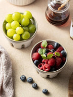 Gomakren Ceramic Berry Basket Set of 2, Round Fruit Bowl with Holes, Small Fruit Basket Containers for Kitchen Counter, Berries, Strawberry, Grape, Cherry, White