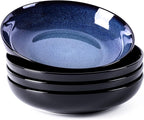 LERATIO Pasta Bowls,Ceramic 38oz Pasta Bowls,9.0" Reactive Glaze Pasta Bowl Set of 4,Microwave & Dishwasher,Oven Safe,Large Wide Serving Bowls for Salad, Dessert,Pizza,Fruit -Blue