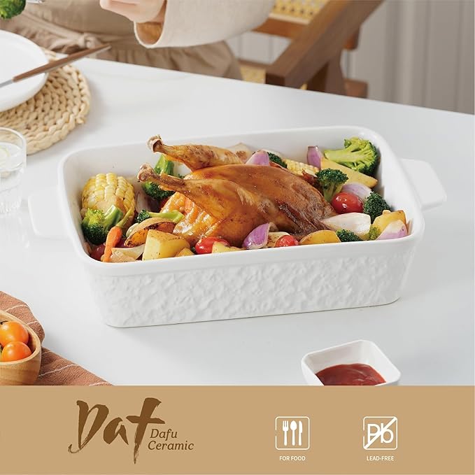 Casserole Dish for Oven, 4.2 QT Baking Dish, 9x13 Large Porcelain Baking Pan, Durable Rectangular Lasagna Pan Deep with Handles, Microwave Oven Safe