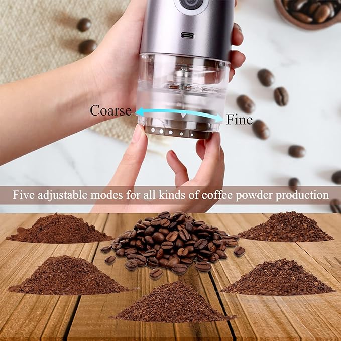 Mulli Portable Burr Coffee Grinder,Electric Cafe Grind, Adjustable Burr Mill with 5 Precise Grind Setting for Drip/Espresso/PourOver
