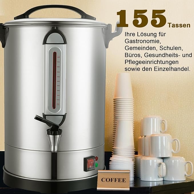 Coffee Percolator Large Coffee Maker 155 Cups Commercial Coffee Urn Electric Industrial Coffee Maker Hot Water Dispenser Tea Maker Machine for Catering, Church, Restaurant Dual Layer Stainless Steel