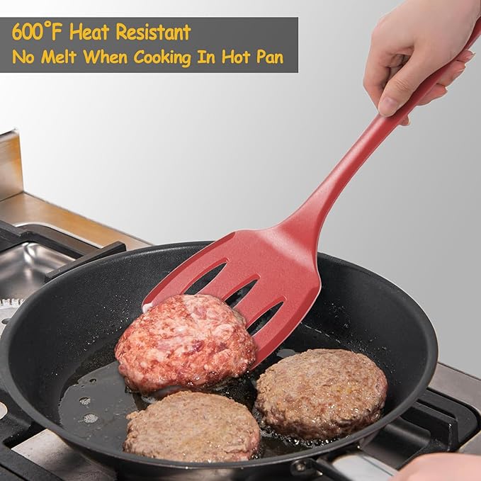 Silicone Spatula Set, 600°F Heat Resistant Silicone Spatula Turner Flipper for Cooking, Non Stick and Non Scratch Kitchen Utensils for Eggs & Pancakes, 4 Pack, Red