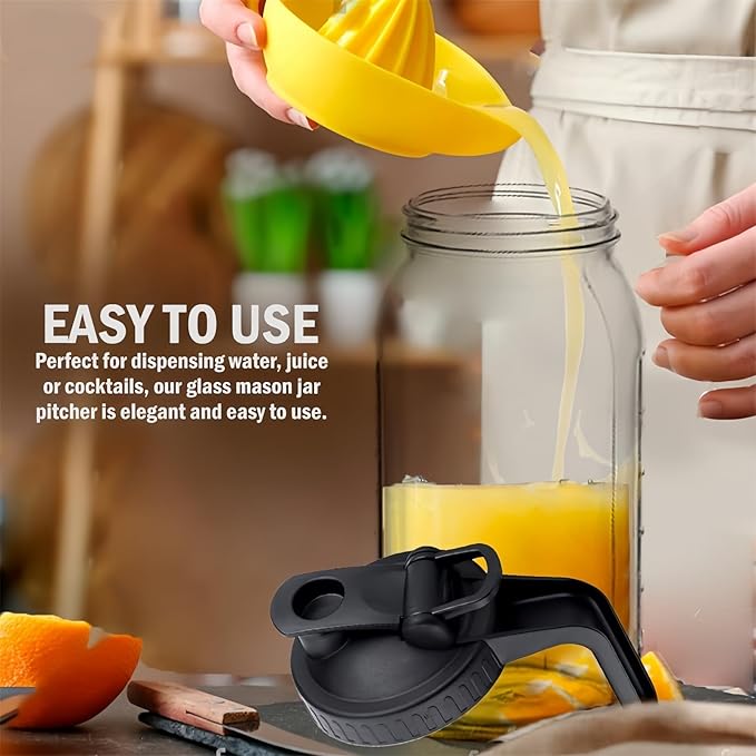 2 Pack 64 oz Glass Pitcher With Lid, Mason Jar Pitcher, Glass Sun Tea Jar for Ice Tea, 2 Quart Breast Milk Jug with Flip Cap Leak Proof, Cold Brew Coffee