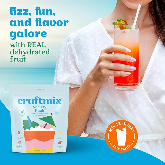 Craftmix Variety Pack, Makes 24 Drinks, Skinny Cocktail Mixers, Mocktails Non-Alcoholic Drinks - Made With Real Fruit - Vegan Low-Carb, Low-Sugar, Non-GMO, Dairy Free, Gluten Free, Easy to Mix