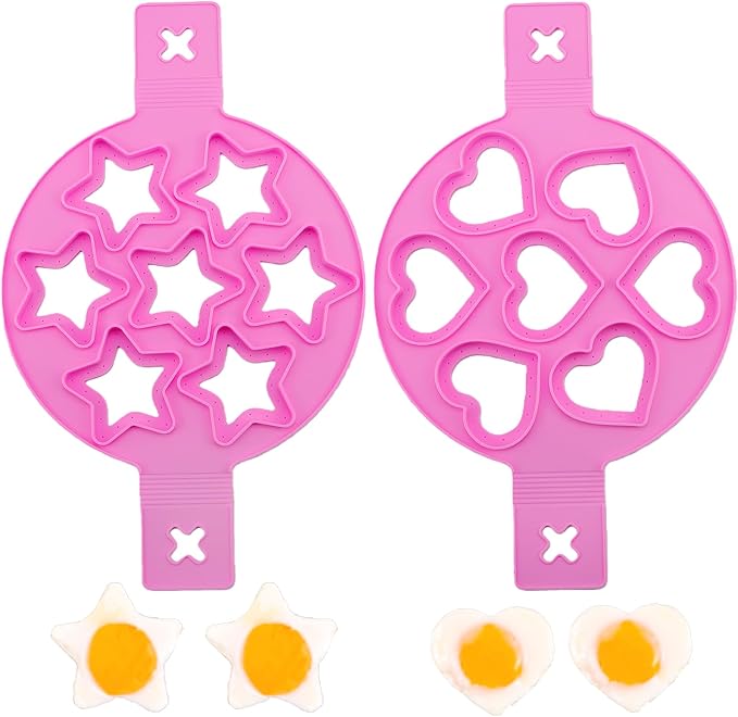 Pancake and Egg Mold 7 Cavity,Reusable Non-Stick Silicone Heart Star Shape Mold with Handle for Making Mini Pancakes, Fried Eggs, Muffins, Burgers