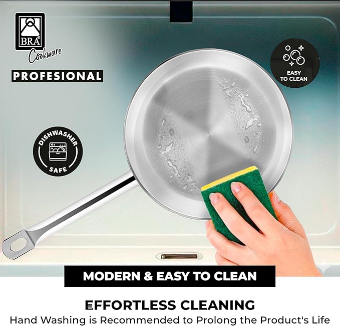 BRA COOKWARE Profesional 8-Piece Stainless Steel Cookware Set | Professional Pots & Pans Set | Kitchen Set w/ 2 Pots, 1 Sauté Pan, 2 Frying Pans, 3 Lids | All Heat Sources Compatible | PFOA Free