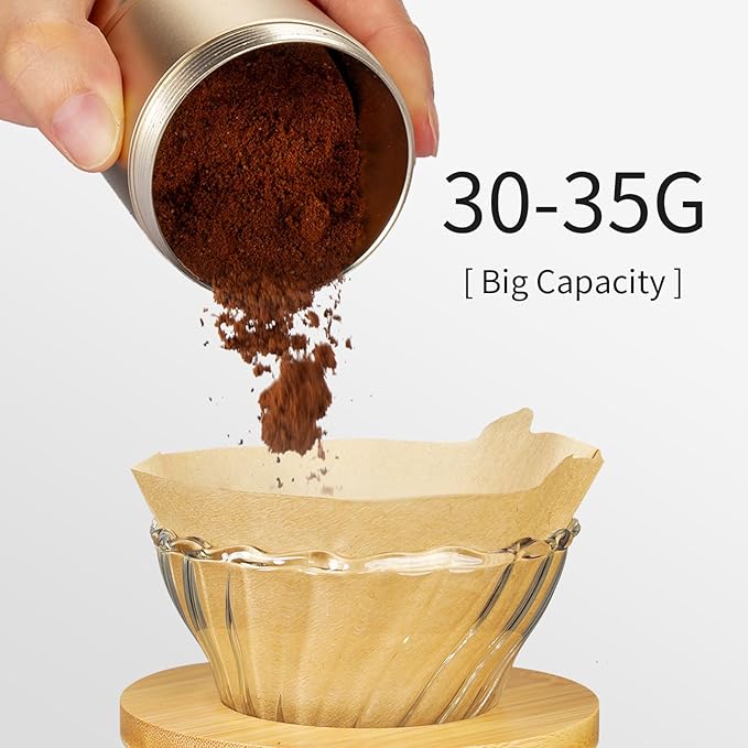Manual Coffee Grinder with Numerical External Adjustable Setting, Capacity 30g with CNC Stainless Steel Conical Burr (gold)