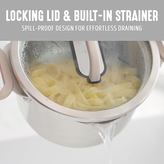 GreenLife 6 Piece Stainless Steel Cookware Set, Induction Kitchen Cooking Pots & Pans, Locking Lids, Built in Strainer, Drip-Free Pour Spouts, Silicone Handles, Saucepan, Stock Pot, Dishwasher Safe