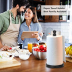 Paper Towel Holder Countertop, Standing Paper Towel Roll Holder for Kitchen Bathroom, with Weighted Base for One-Handed Operation (Black)