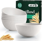 Homienly Wheat Straw Bowls with Unique Texture Design, 40 OZ Salad Bowls for Kitchen, Camping, Unbreakable Microwave and Dishwaher Safe Bowl Set, Stackable Cereal Bowl for Serving, Ramen-White