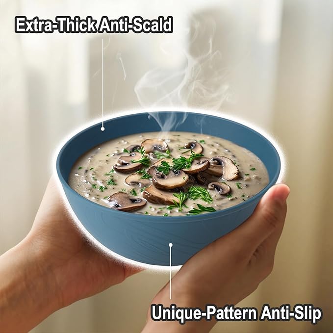 Wheat Straw Salad Bowls for Kitchen set of 6,Anit-Scald Thick Soup Bowls 40oz,Microwave and Dishwasher Safe Bowl set easy to clean. Blue