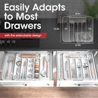 Aujen Silverware Organizer - Expandable Kitchen Drawer Organizer, Adjustable Utensil Organizer, Cutlery Tray for Forks, Knives, Multipurpose Kitchen Organizers and Storage Solution, White, Medium