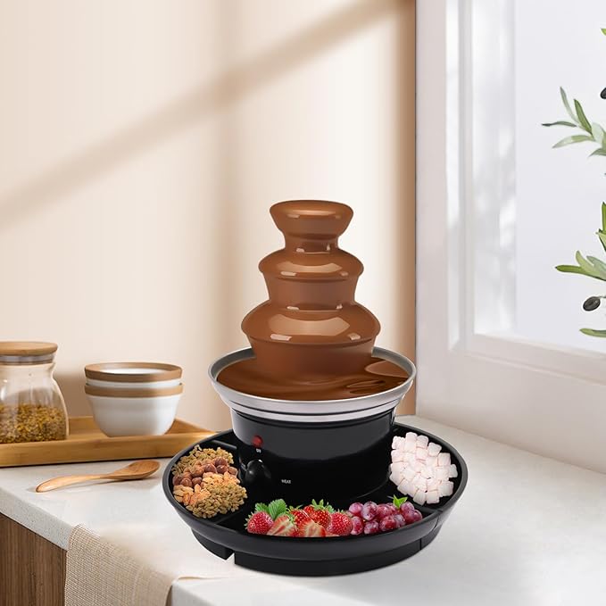 3 Tier Chocolate Fondue Fountain, 40W Stainless Steel Chocolate Fondue Fountain Machine Electirc Chocolate Fondue Set with Fruit Plate for Birthday Party Wedding Celebration
