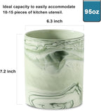 7.2 inch Large Utensil Holder for Kitchen Counter, Marble Utensil Crock Spatula Holder for Countertop Cooking Tools Storage Caddy Farmhouse Kitchen Decor (Marble-Green)