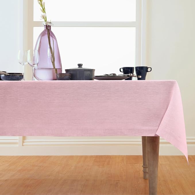 Solino Home Linen Tablecloth 60 x 120 Inch - 100% Pure Linen Bubblegum Pink Table Cloth for Rectangle Tables - Athena, Machine Washable Tablecloth for Summer, Halloween