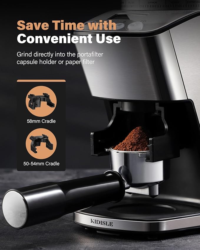 Conical Burr Coffee Grinder Electric, Espresso Grinder for Home Use, Burr Mill with 51 Grind Settings, Precision Electronic Timer, Stainless Steel Container