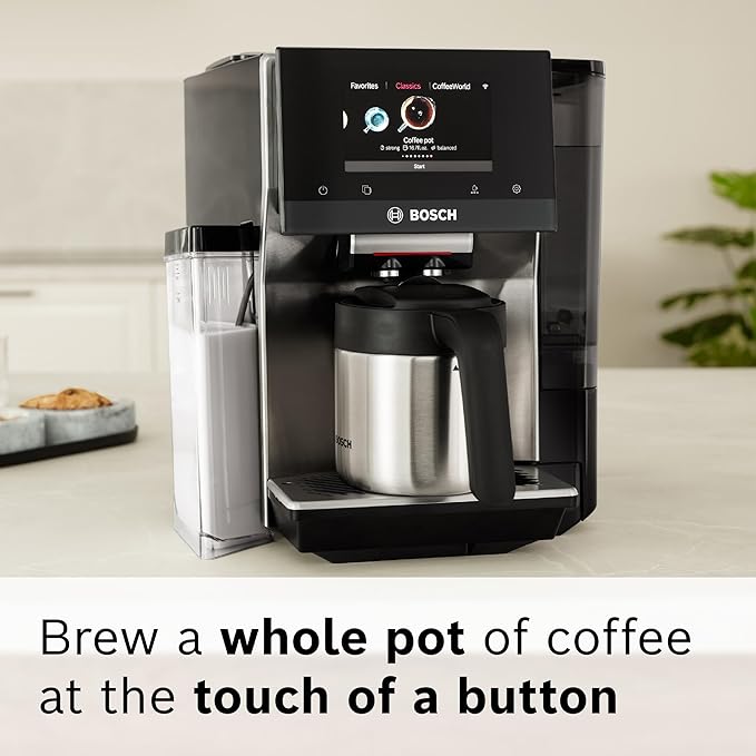 BOSCH 800 Series Fully Automatic Espresso and Coffee Machine – 36 Drinks with Coffee World, Cold Brew, Double Cup, Integrated Milk Container, Smart Features, in Stainless Steel TQU60703