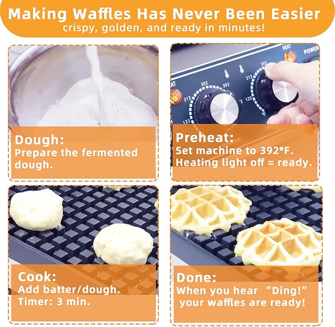 Hehinton® Commercial Waffle Maker, 110V 2300W Belgian Waffle Maker with Oil Grooves and Drip Tray, Heavy Duty Stainless Steel Body, Nonstick Waffle Iron Perfect for Home Kitchen Restaurant