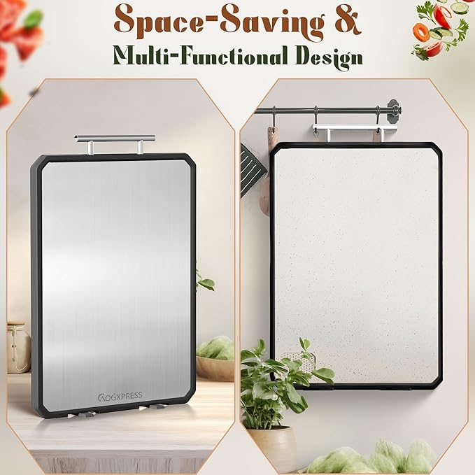 Titanium Cutting Board – 16x11” Stainless Steel Chopping Board, Medical-Grade, Dishwasher Safe, for Vegetables & Meat