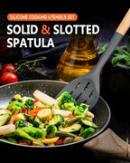 Pack of 2 Silicone Spatula, Non Stick Cooking Utensil Set Wooden Handle Kitchen Turner for Baking Mixing Grilling Serving Food Heat Resistant Non Scratch Hooks Included (Grey)