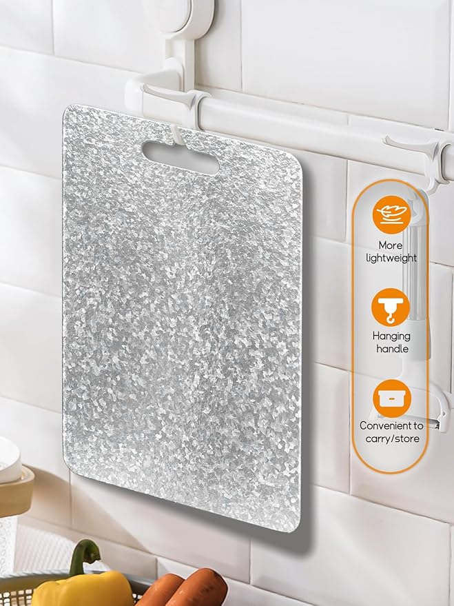 Titanium Cutting Board for Kitchen，Double Sided Pure Titanium Cutting Board，With Suspendable Handle，BPA Free, Dishwasher Safe (15.75“x11”)