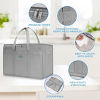 JUNGYOON 2-Pack Heavy-Duty Insulated Grocery Bags & Food Delivery Bag – Collapsible Cooler Bag with Zippered Top | Reusable Shopping Bags for Groceries, Picnics, Easy Storage(XL Grey)