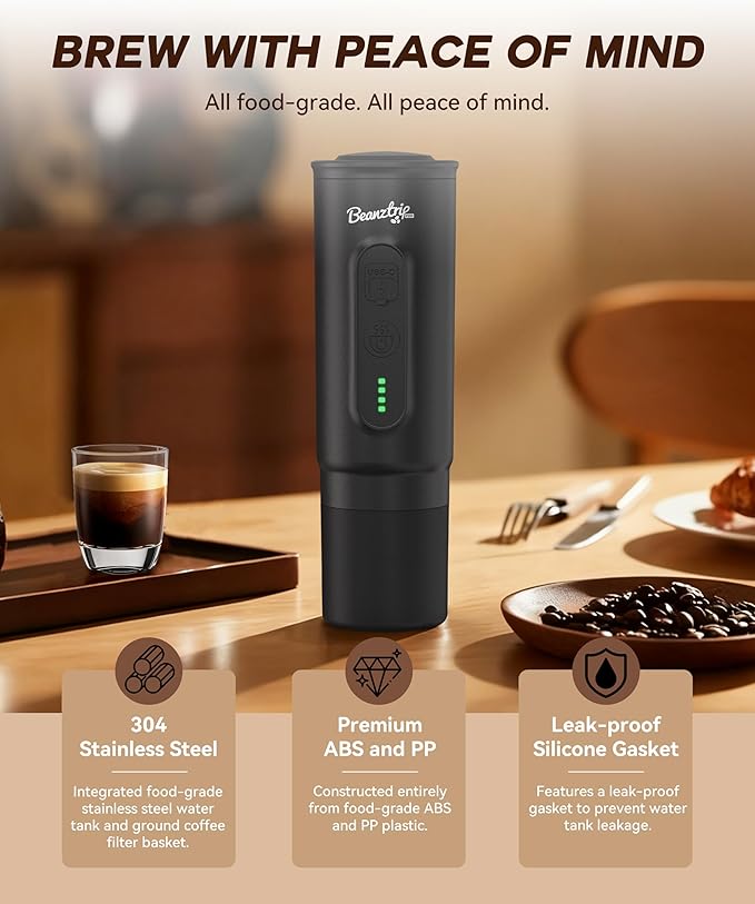 H02 PRO Portable Espresso Machine, Travel Coffee Maker fits NS Capsule & Ground Coffee, Christmas Gift Camping Small Mini Coffee Machine with Self-heating, Electric Espresso Maker